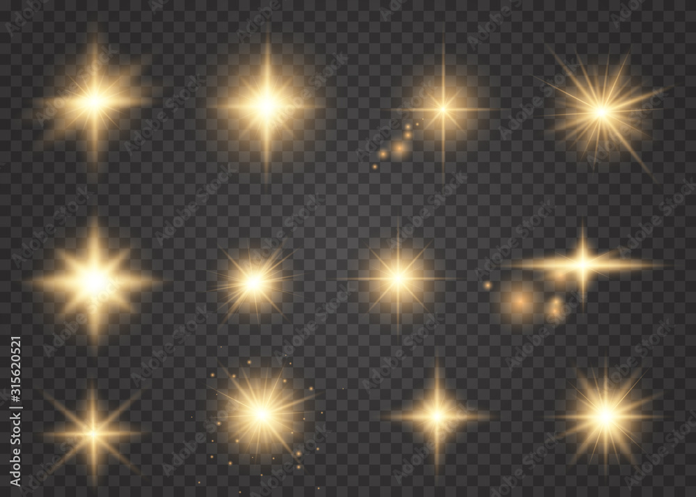 Set of golden glowing lights Set of golden glowing lights