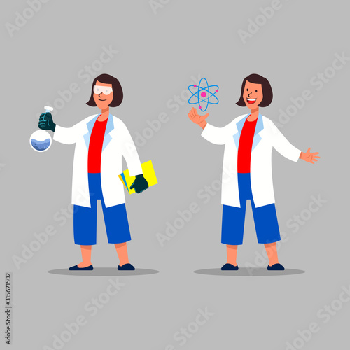 Chemical And Atomic Female Scientist Character