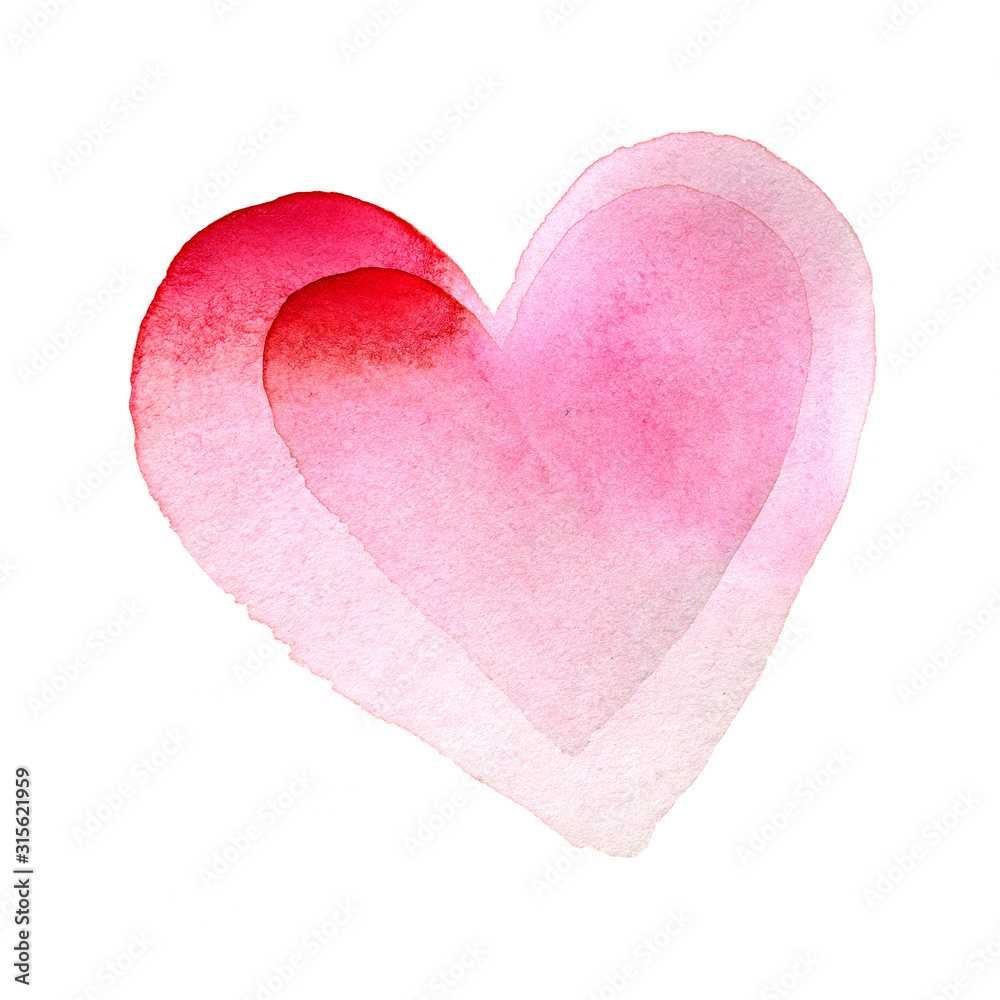 Two cute pink hearts, element for design. Valentine's day. For a holiday, postcard, poster, banner, birthday, and children's illustration.Watercolor hearts. Love
