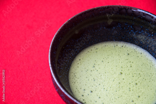 Japanese green tea in ceramic mug