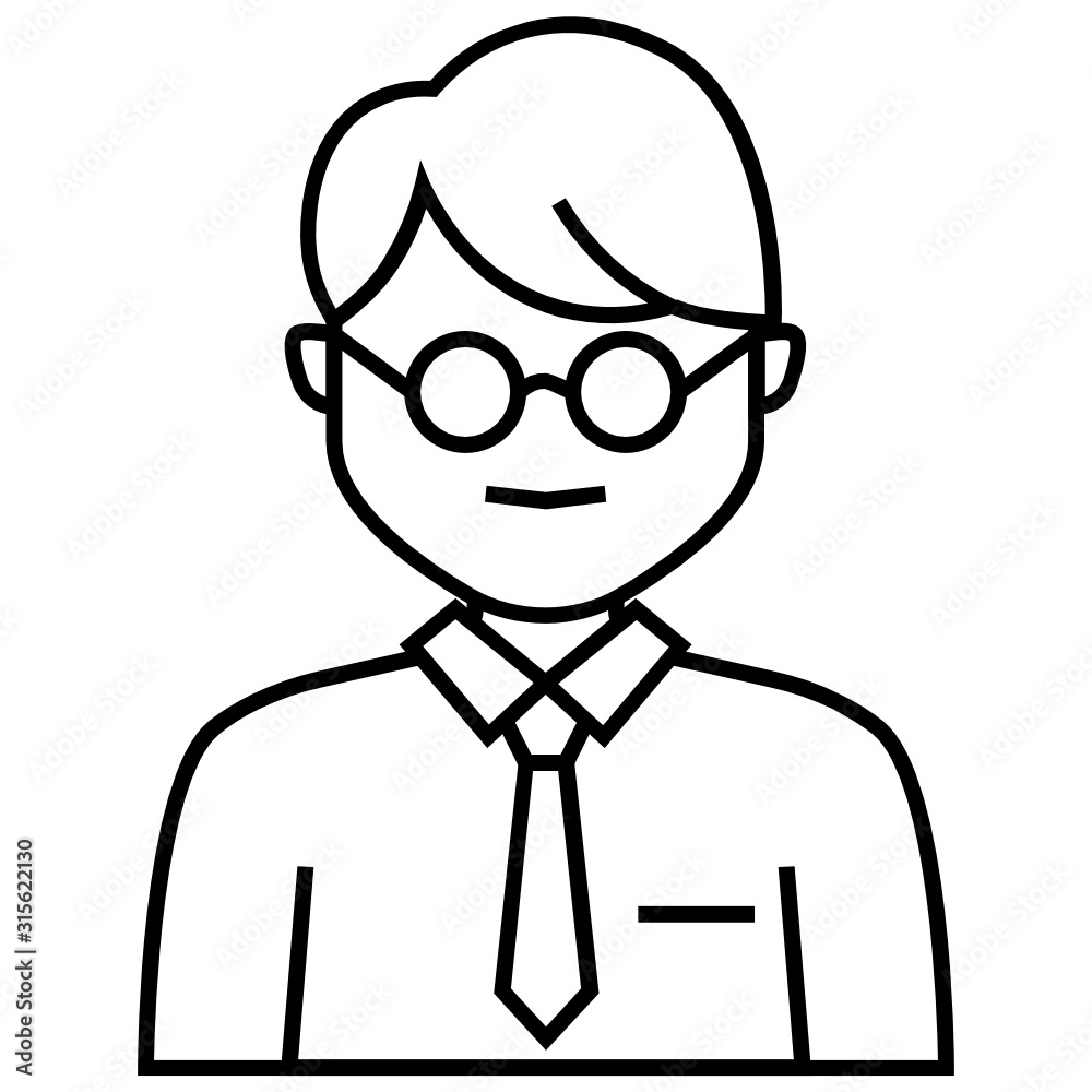Book Author Writer Profession Avatar Vector Icon design, Boy Wearing Reading Glasses on White Background