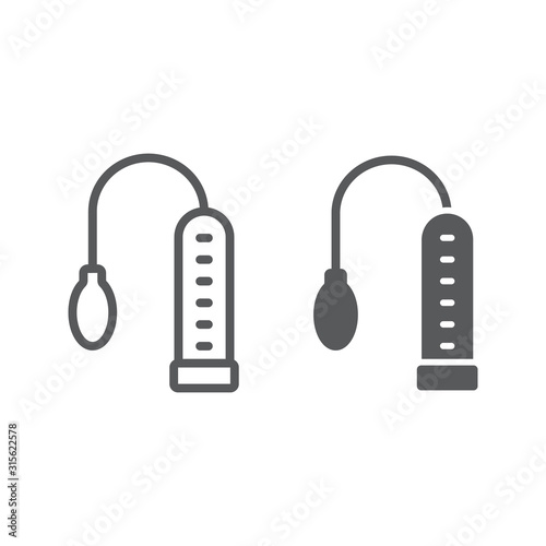 Penis pump line and glyph icon, sex toy and adult, sex vacuum sign, vector graphics, a linear pattern on a white background, eps 10.