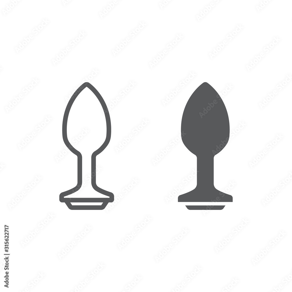 Anal plug line and glyph icon, sex toy and adult, plug toy sign, vector graphics, a linear pattern on a white background, eps 10. Anal plug line and glyph icon, sex toy and adult, plug toy sign, vector graphics, a linear pattern on a white background, eps 10.