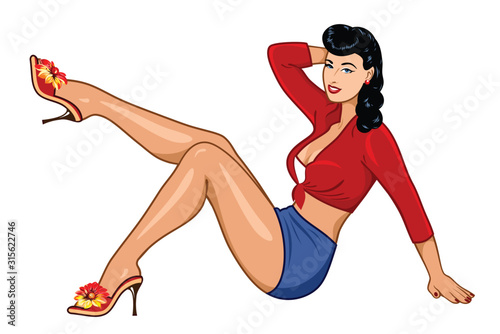 Cute, happy pin-up girl with a mini skirt photo