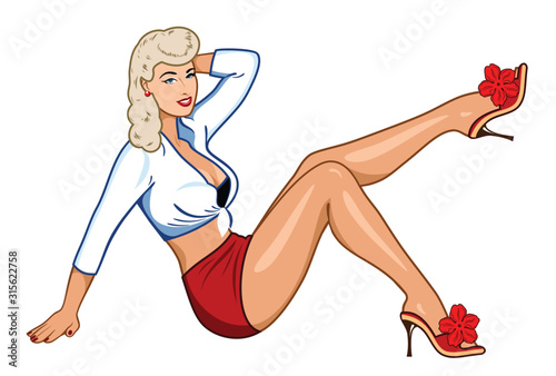 Cute, happy pin-up girl with a mini skirt