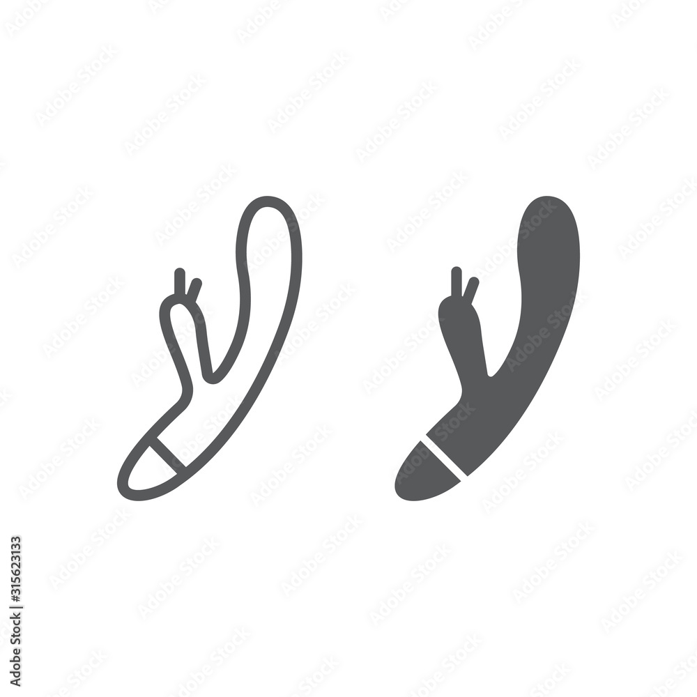 Rabbit vibrator line and glyph icon, sex toy and adult, clitoris vibrator sign, vector graphics, a linear pattern on a white background, eps 10.