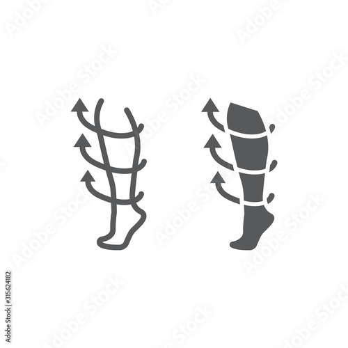 Compression stockings line and glyph icon, medical and equipment, medicine socks sign, vector graphics, a linear pattern on a white background.
