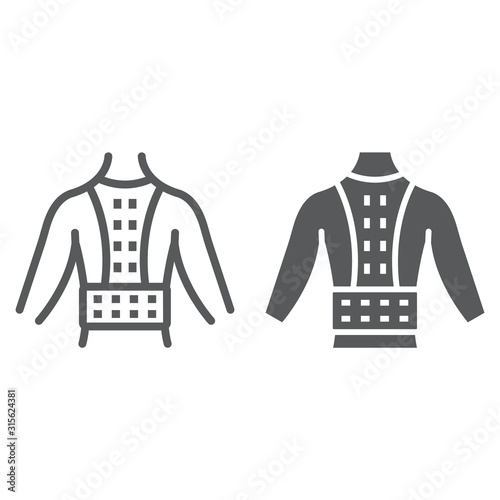 Orthopedic corset line and glyph icon, orthopedic and medical, posture correction brace sign, vector graphics, a linear pattern on a white background. photo