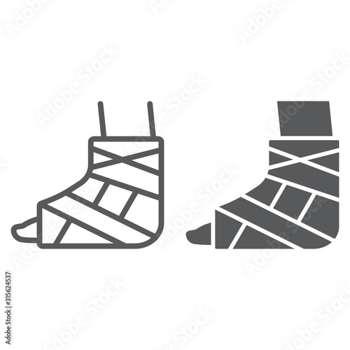 Foot brace line and glyph icon, orthopedic and medical, ankle bandage sign, vector graphics, a linear pattern on a white background.