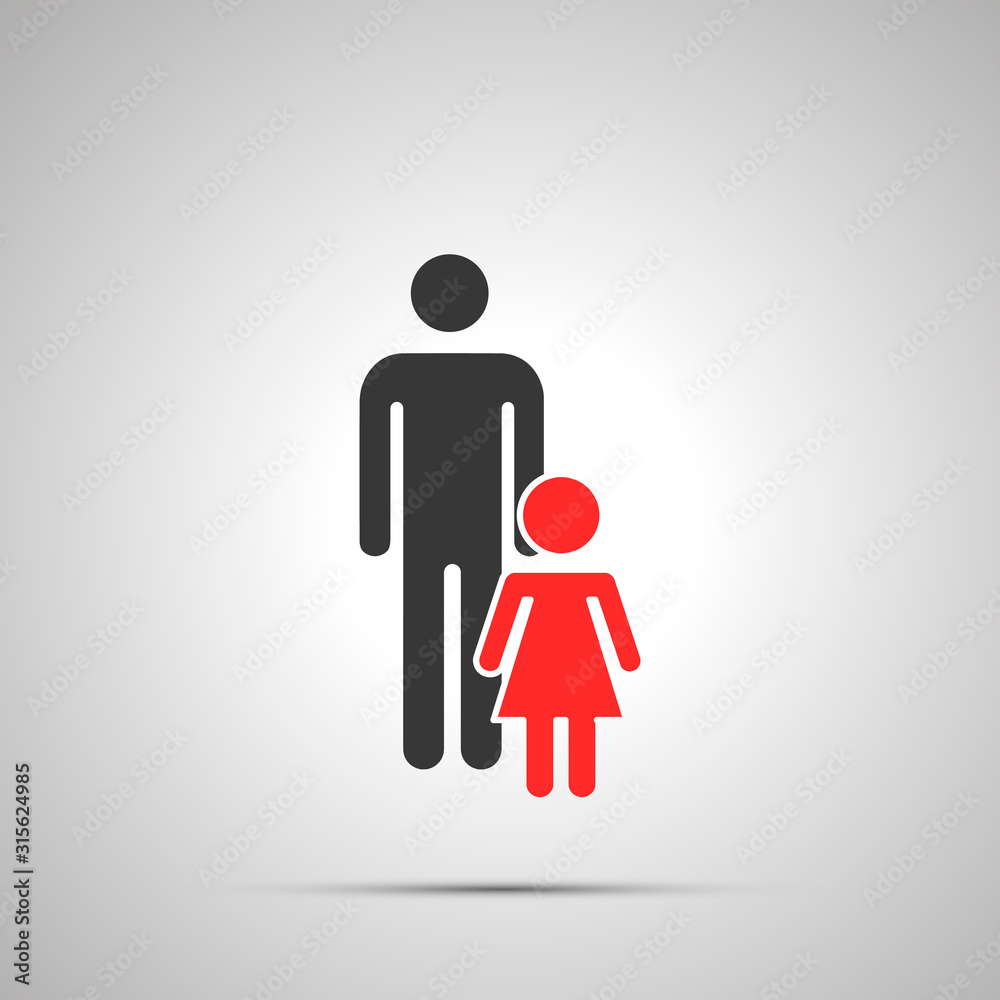 Man with girl silhouette, simple black icon with shadow on gray Man with girl silhouette, simple black icon with shadow on gray