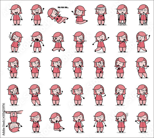 Vintage Housewife Comic Poses - Set of Concepts Vector illustrations
