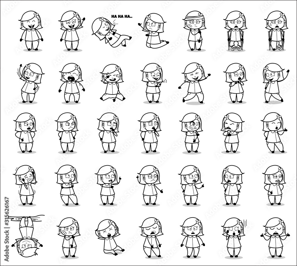 Retro Comic Housewife Poses - Set of Concepts Vector illustrations