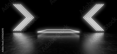 Fototapeta Naklejka Na Ścianę i Meble -  Beautiful composition of white neon lights on a black background. 3d rendering image.