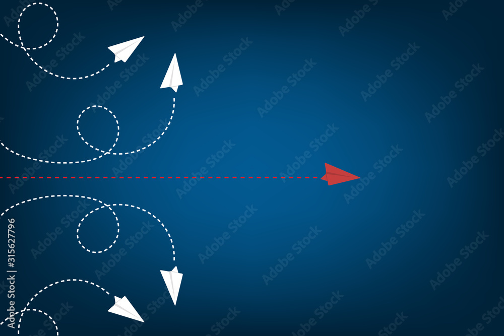 Think differently concept. Red airplane changing direction. Vector ...