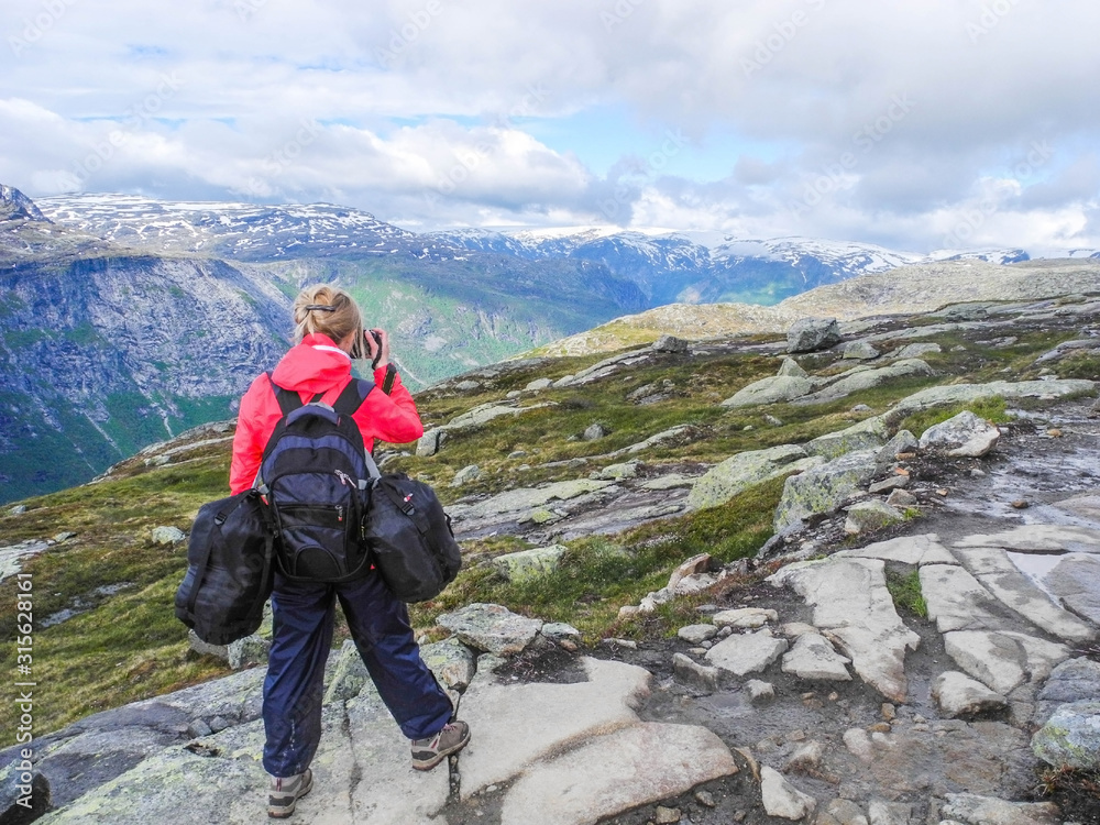 Fototapeta premium Hiking Trip to Trolltunga, Norway.
