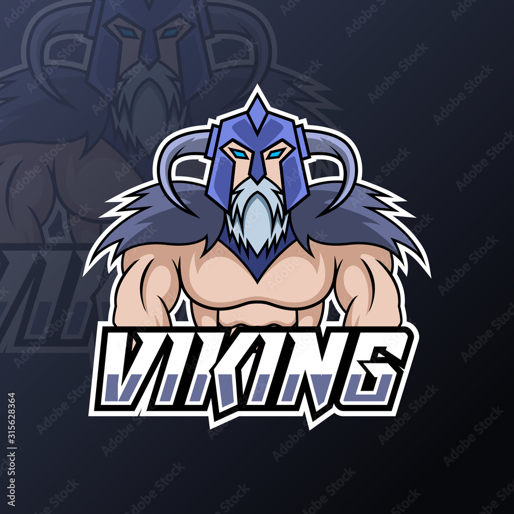 angry viking sport esport logo design template with armor, helmet, thick beard and mustache