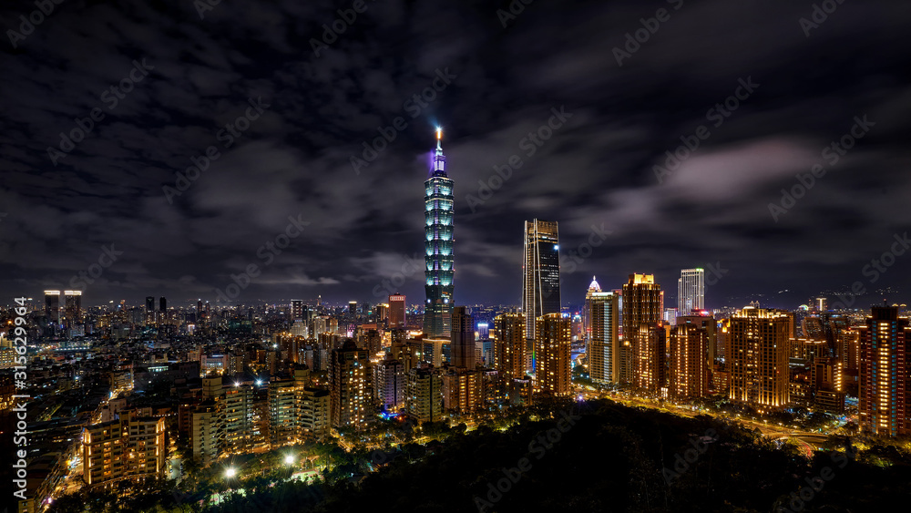 Panoramic view of Taipei city during night