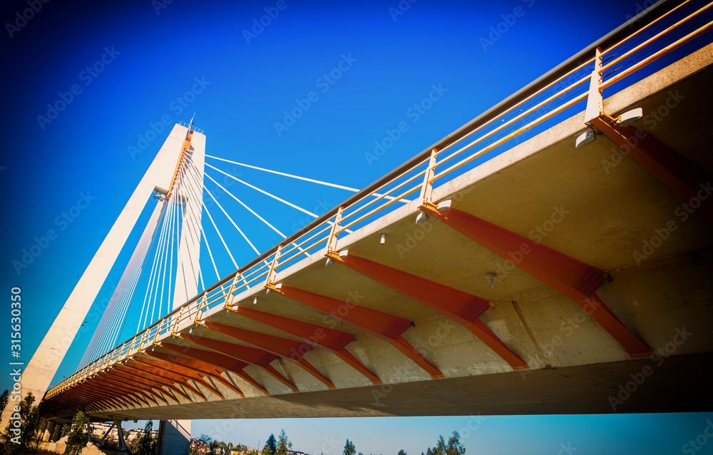 Obraz premium Suspension bridge in Badajoz Spain. Straight lines, modern architecture