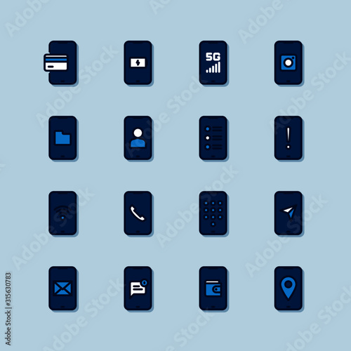 Smartphone Blue Icons Pack Vector Set © Deniss