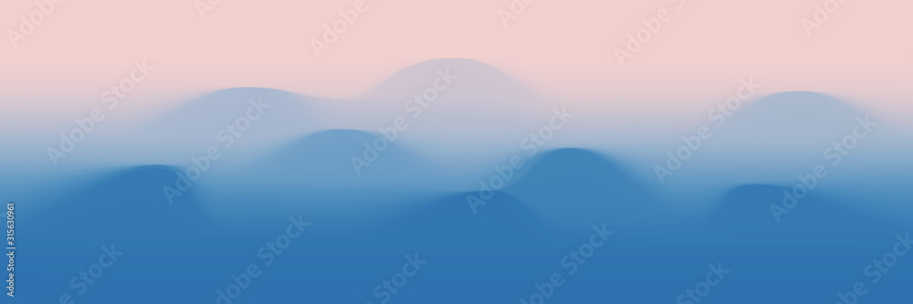 Abstract vector background. Imitation of a mountain landscape, hills in the fog, the color of dawn. Gradient mesh, EPS10. - obrazy, fototapety, plakaty 