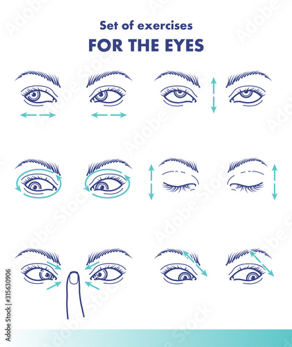Set of exercises for the eyes, visual acuity line illustration