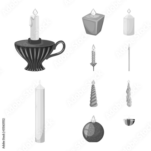 Isolated object of paraffin and fire symbol. Collection of paraffin and decoration stock vector illustration.