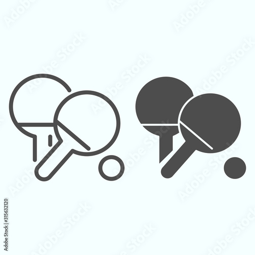 Table tennis line and solid icon. Ping-pong bats vector illustration isolated on white. Two rackets for playing outline style design, designed for web and app. Eps 10.