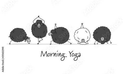 Funny sheep doing yoga, sketch for your design