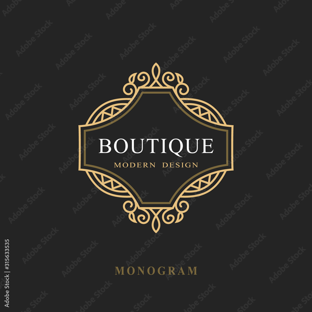 Monogram Design Elements, Graceful Template. Calligraphic Elegant Line Art Logo Design. Emblem Sign for Royalty, Business Card, Boutique, Hotel, Restaurant, Wine. Frame for Label. Vector Illustration