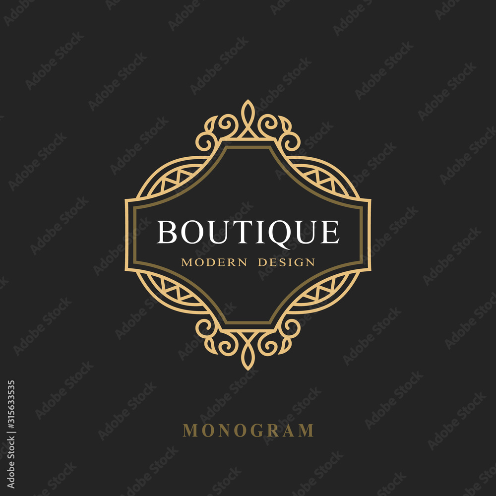 Fototapeta premium Monogram Design Elements, Graceful Template. Calligraphic Elegant Line Art Logo Design. Emblem Sign for Royalty, Business Card, Boutique, Hotel, Restaurant, Wine. Frame for Label. Vector Illustration