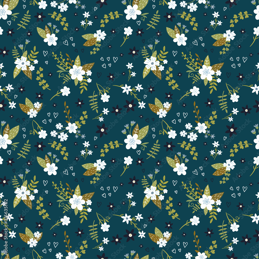 Cute hand drawn floral seamless pattern, cute doodle flowers background, great for textiles, banners, wallpaper, wrapping - vector design