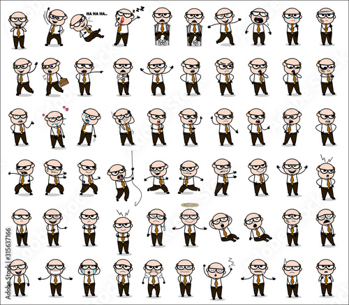 Comic Old Boss Poses - Set of Concepts Vector illustrations