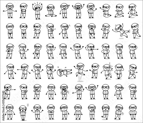Drawing of Old Boss Poses - Set of Concepts Vector illustrations