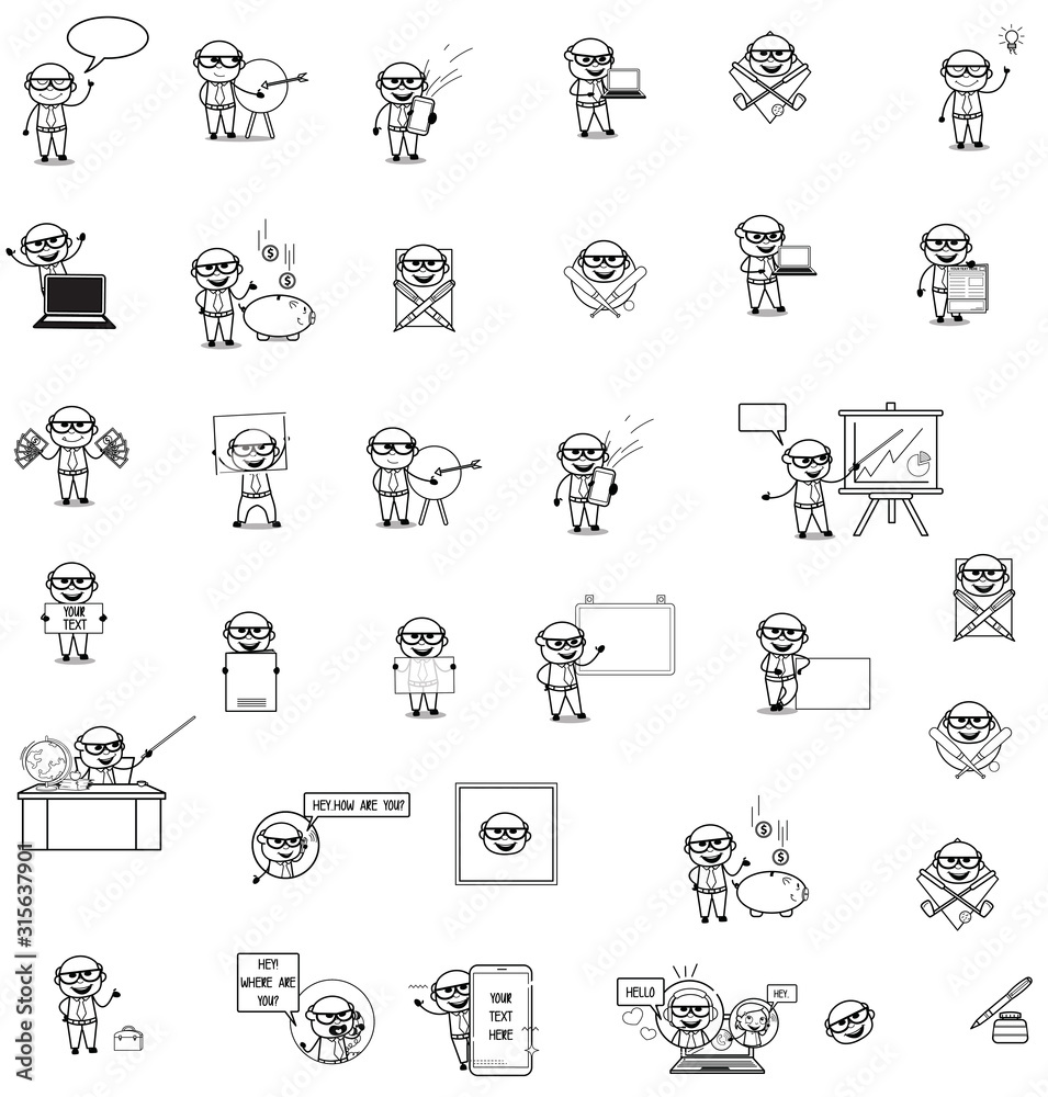 Retro Old Boss Characters - Set of Concepts Vector illustrations