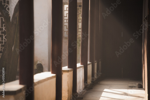 The glimmer lighting on traditional chinese garden at Suzhou,Jiangsu,China. photo