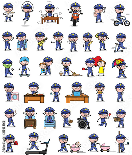 Comic Policeman Cop - Set of Concepts Vector illustrations