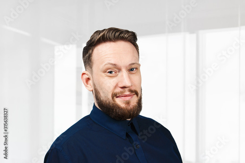 man with beard smiling. Portrait Businessman of handsome adult man