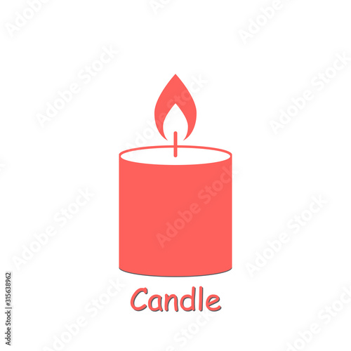 Burning candle with flame, flat icon. Vector illustration of signs and symbols, logo concept.
