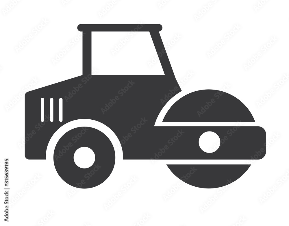 Walze icon. Walzenzug auf Baustelle bei Straßenbau