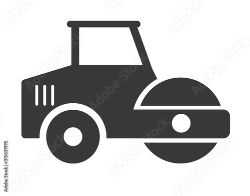 Walze icon. Walzenzug auf Baustelle bei Straßenbau