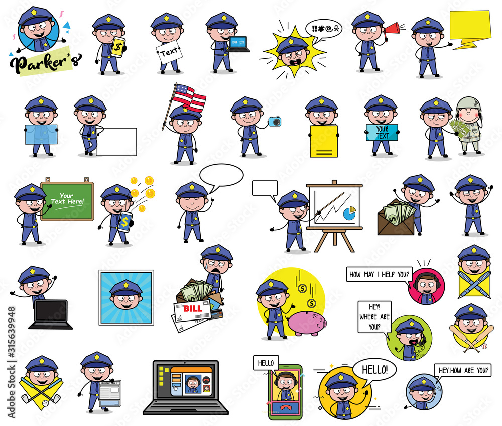 Fototapeta premium Policeman Cop with Many Concepts - Set of Various Vector illustrations