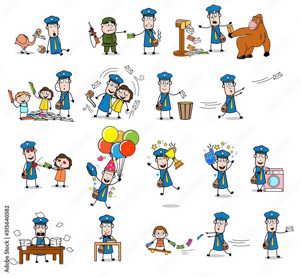 Fototapeta premium Comic Postman - Set of Concepts Vector illustrations