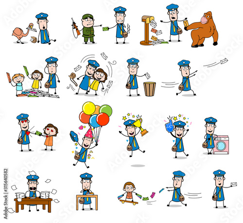 Comic Postman - Set of Concepts Vector illustrations