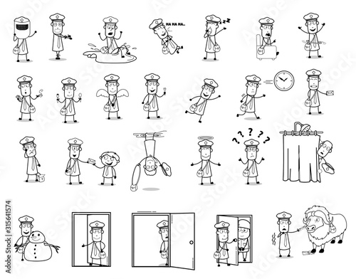 Funny Postman Character Collection - Set of Concepts Vector illustrations