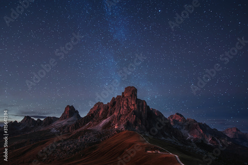 beautiful night panoramic mountain view of Dolomites Alps, Italy. natural background © ver0nicka