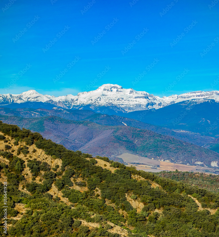 The Snow Capped Pyrenees Mountains in the Huesca region North East Spain