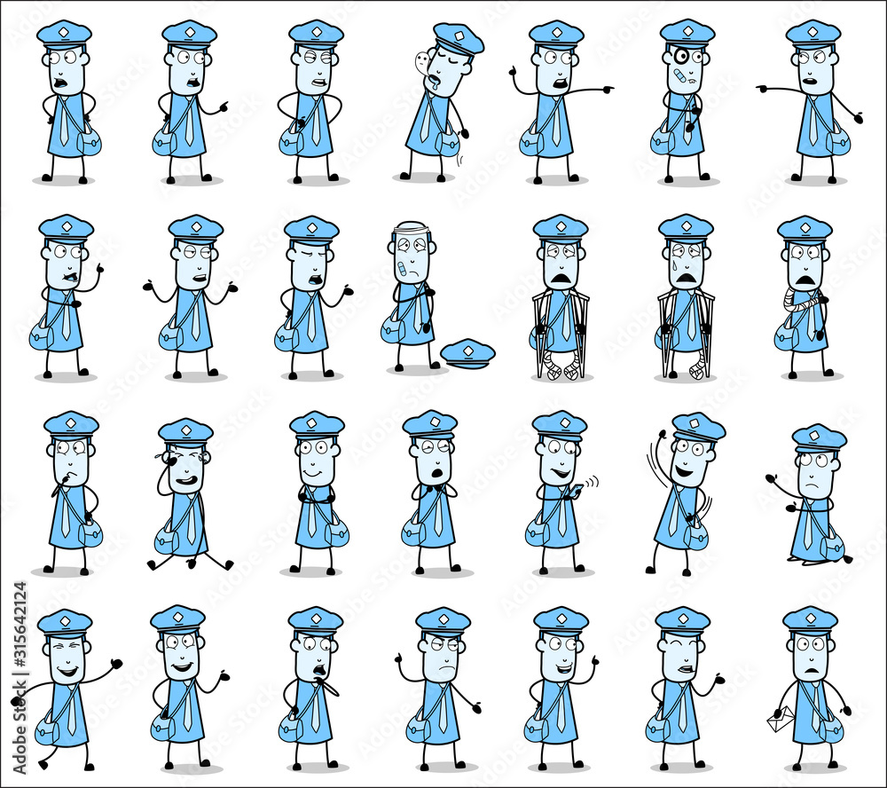 Various Postman Poses - Set of Comic Concepts Vector illustrations Various Postman Poses - Set of Comic Concepts Vector illustrations