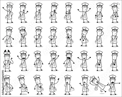Drawing Art of Postman Poses - Set of Concepts Vector illustrations