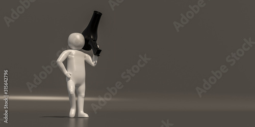 3d illustrator  3d rendering of the White character and hair dryer.