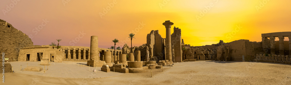 Ancient ruins of the Karnak Temple in Luxor (Thebes), Egypt. The largest temple complex of antiquity in the world. UNESCO World Heritage.	